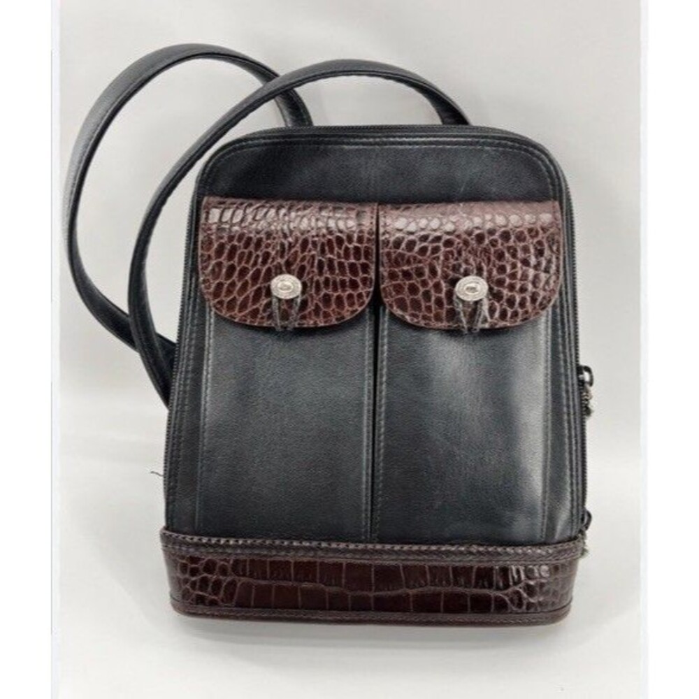 Y2K Brighton One World CrossBody Bag Leather Travel NWOT Brown Black Crocodile